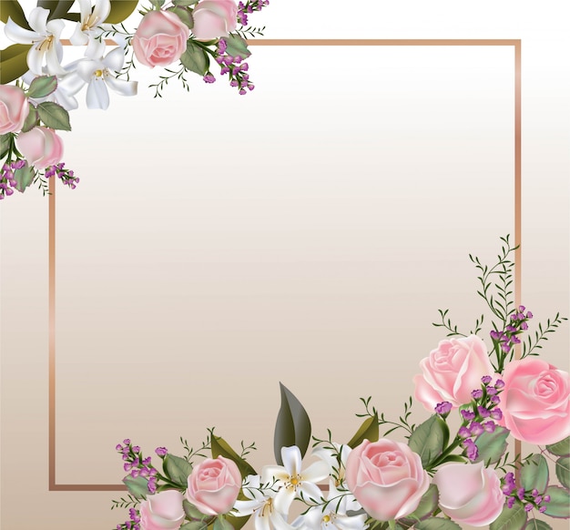 ピンクのバラとサンパギータジャスミンの花束ベクトルイラスト プレミアムベクター