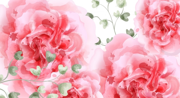 Pink roses watercolor background | Premium Vector