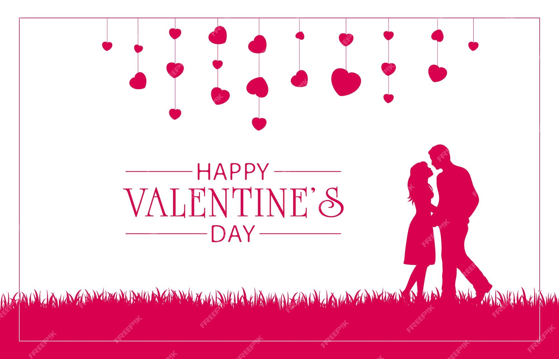 Premium Vector Pink Silhouettes Of Happy Couple And Hearts Lettering Happy Valentine S Day