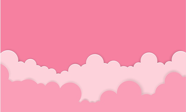 雲とピンクの空 バレンタイン漫画の背景 デザインのための明るいイラスト プレミアムベクター