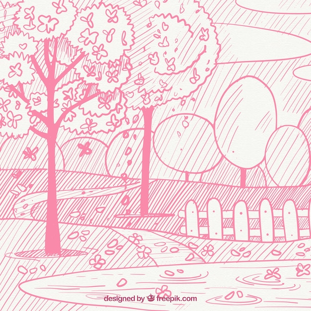 Pink spring landscape sketch background