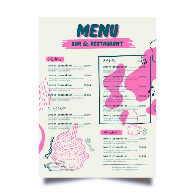 Free Vector Pink stained restaurant menu template