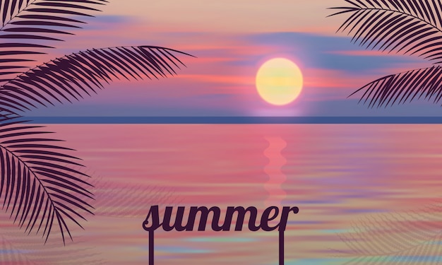 Premium Vector Pink Summer Sunset Vector Illustrations Palm Sea