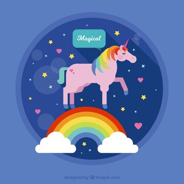 Free Vector | Pink unicorn background with rainbow and clouds