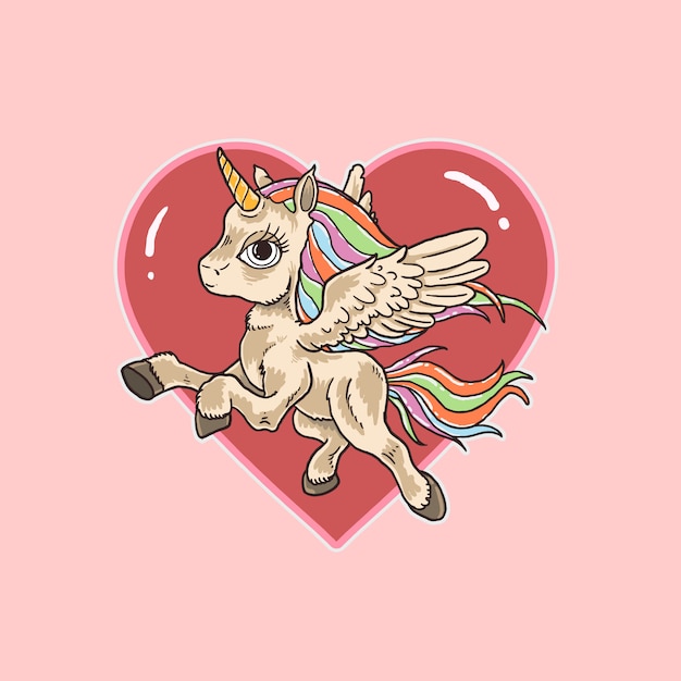 Download Pink unicorn love cute illustration vector | Premium Vector