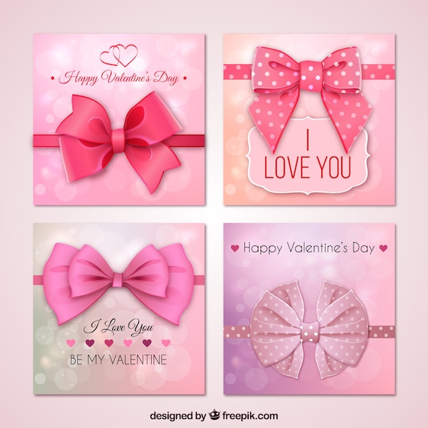 Premium Vector | Pink valentines day cards with a big bow