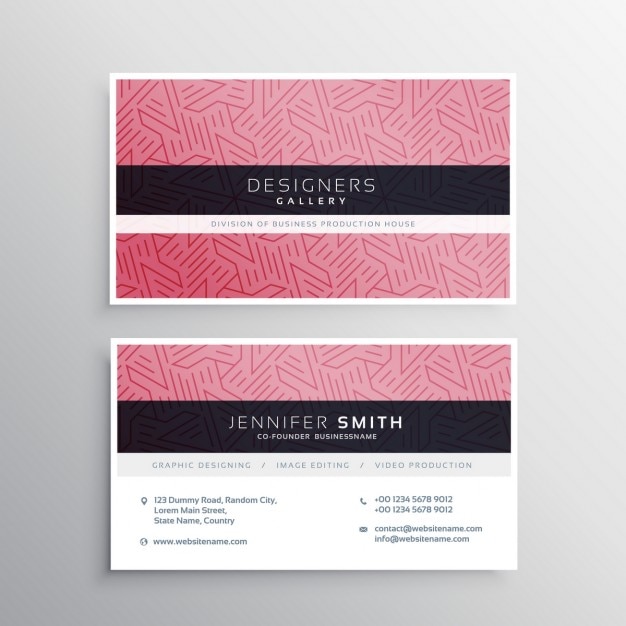 Pink visit card with lines and abstract\
shapes