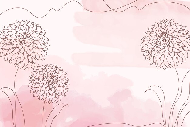 手描きの花の要素とピンクの水彩パステル背景 プレミアムベクター