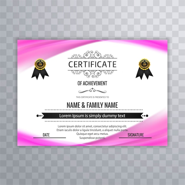 Premium Vector | Pink wavy diploma template