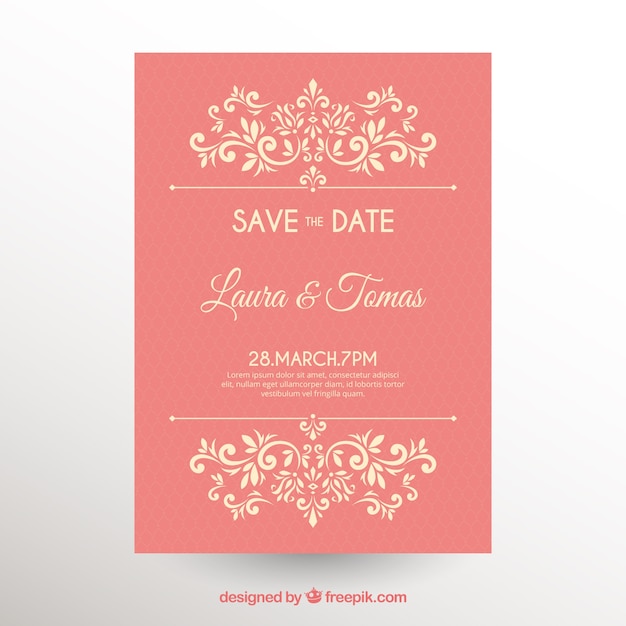 Download Pink wedding invitation in flat design Vector | Free Download