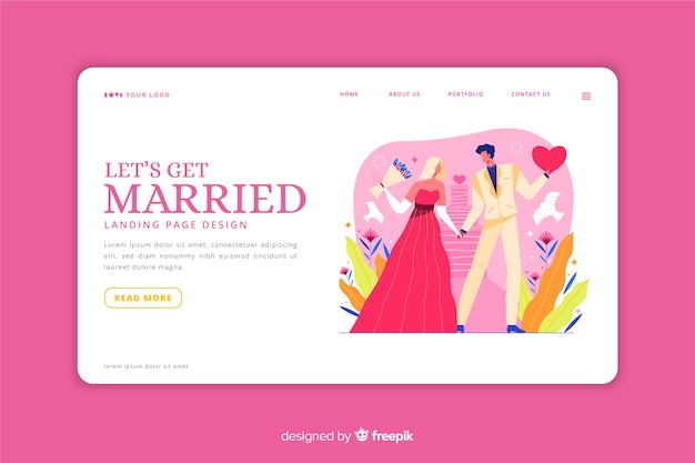 Free Vector | Pink wedding landing page