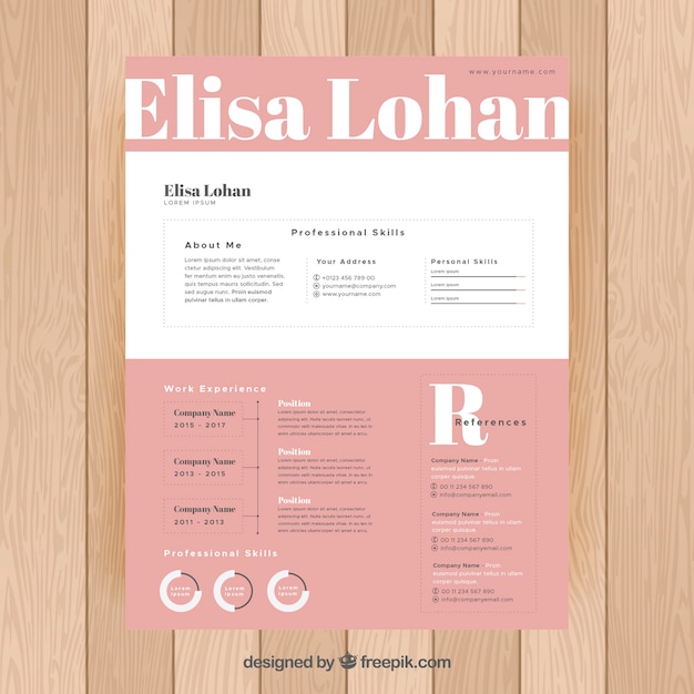 Pink and white resume template Vector Free Download