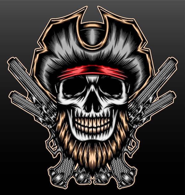 Premium Vector | Pirate bearded skull isolated on black