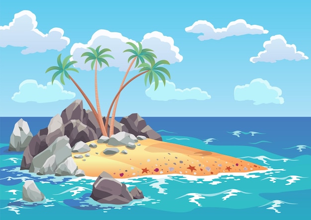 Premium Vector Pirate Ocean Island In Cartoon Style Palm Trees On Uninhabited Sea Island 2055