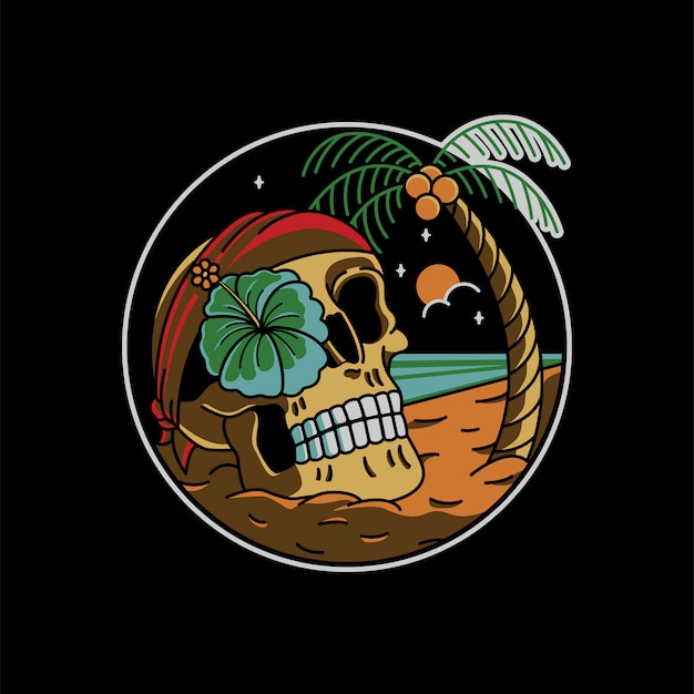 Premium Vector | Pirate skull beach illustration