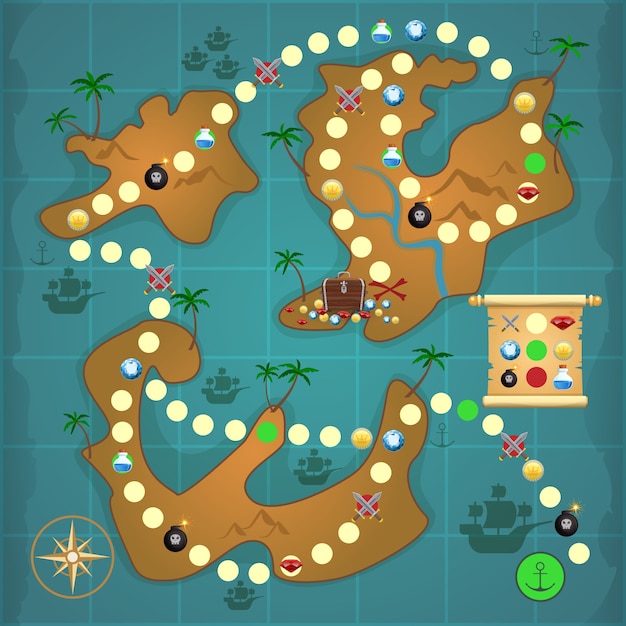 海賊宝島地図ゲームパズルのテンプレートのベクトル図 無料のベクター