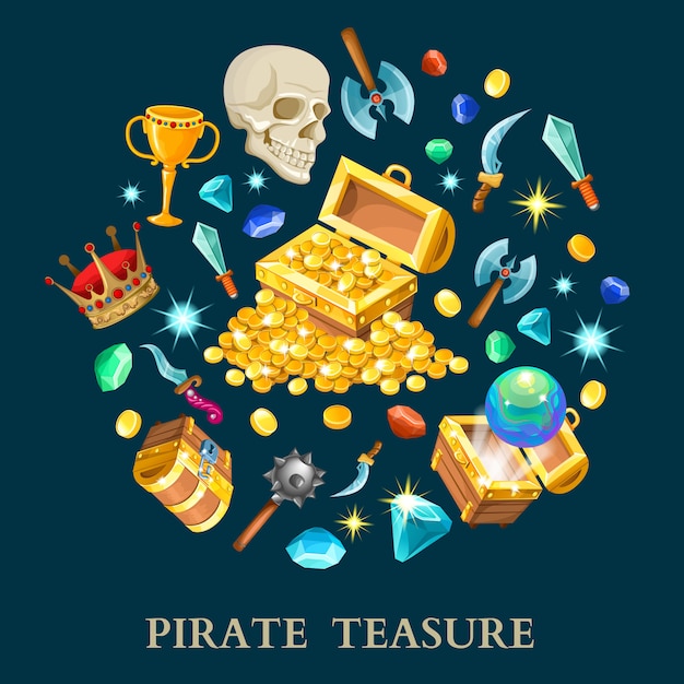 海賊の宝物等尺性のアイコンを設定 無料のベクター