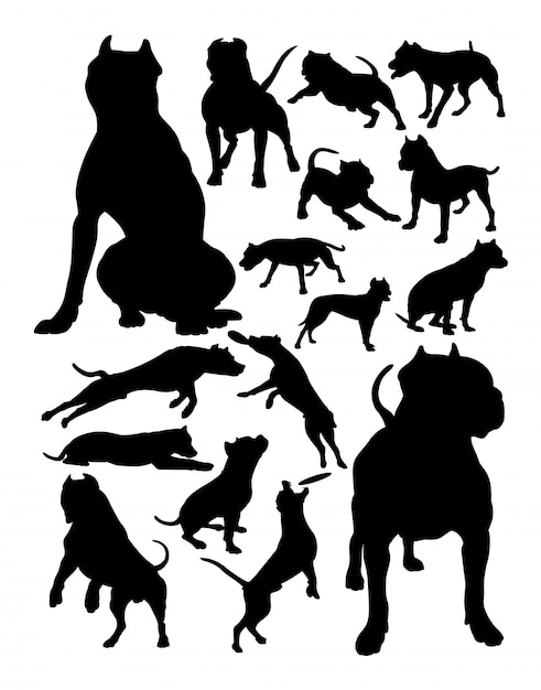 Download Pitbull dog animal silhouettes. | Premium Vector