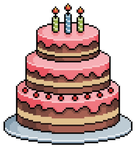 Premium Vector Pixel Art Birthday Cake Bit Game Item On White Background 2954