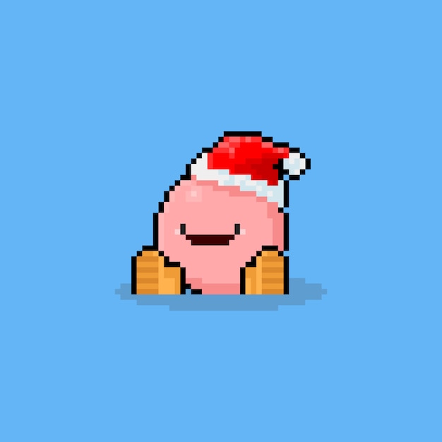 Premium Vector Pixel Art Cartoon Cute Ball Monster Wearing Santa S Hat