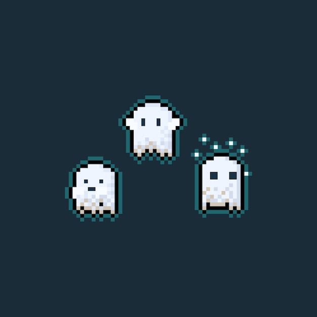 Premium Vector Pixel Art Cute Cartoon Ghost Set | Images and Photos finder