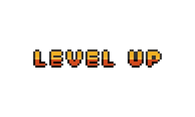 Premium Vector | Pixel art cartoon gold level up text design.