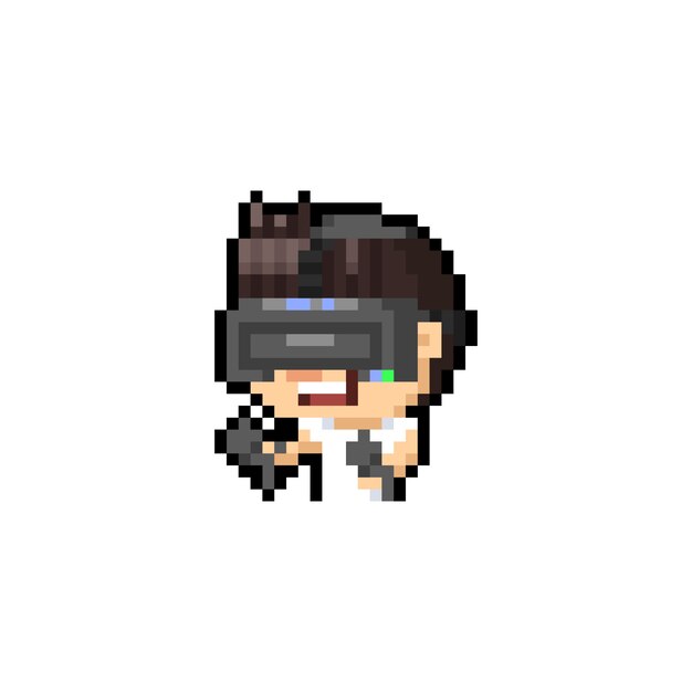 Premium Vector Pixel Art Cartoon Portrait Man Character Playing Virtual Reality