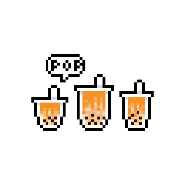 Premium Vector Pixel art cartoon set of bubble milk tea icon.