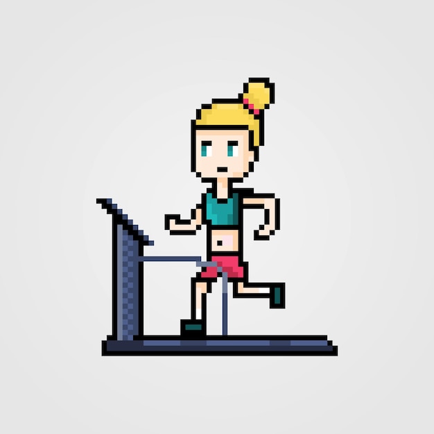 Premium Vector Pixel Art Character Female Running On The Treadmil Sport Training