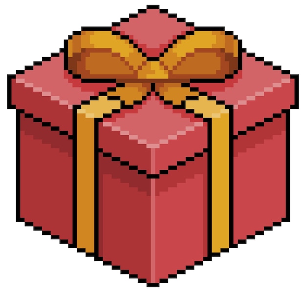 Premium Vector Pixel Art Christmas Or Birthday Gift Red Box Bit Game Item On White Background