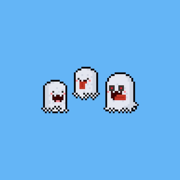 Pixel Art Cute Ghost Character Set Vector Premium Download