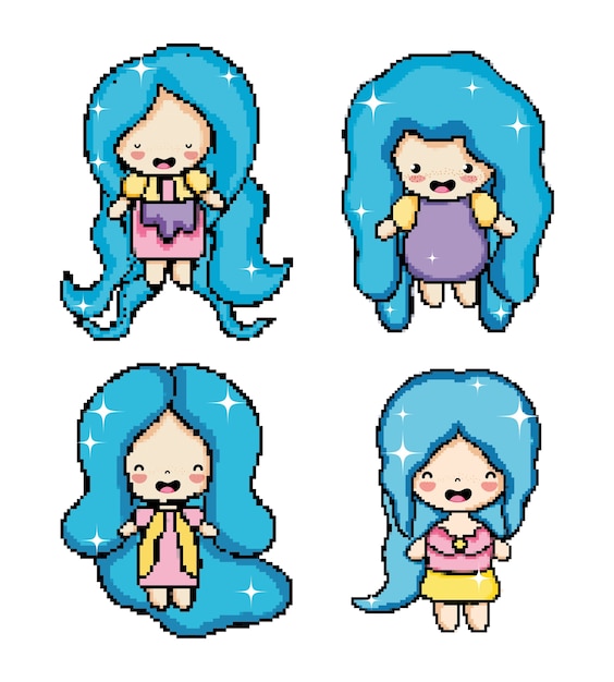 Pixel Art Cute Girl Character Cartoon Vector Premium Download