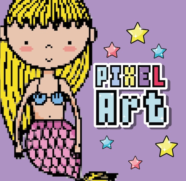 Pixel Art Cute Mermaid Princess Vector Premium Download