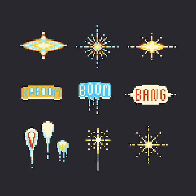 Pixel Art Firework Set 8bit Vector Premium Download