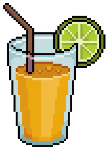 Premium Vector | Pixel art fruit juice with lemon and straw bit game item