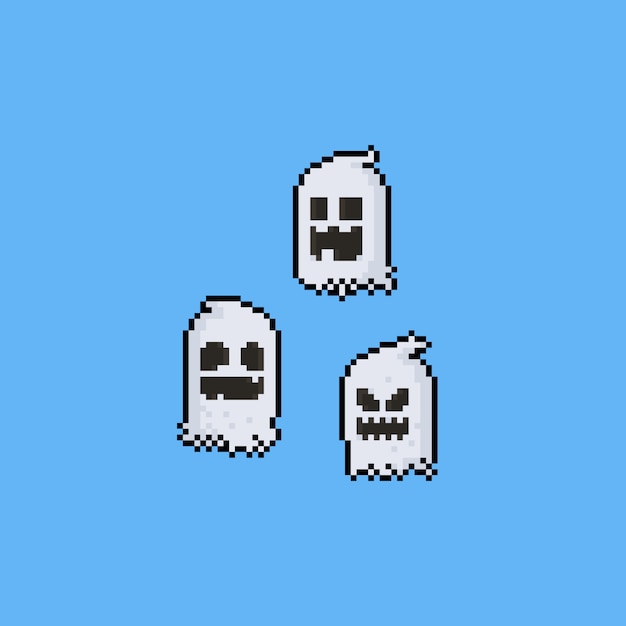 Premium Vector Pixel Art Ghost Character Set 8bit Halloween