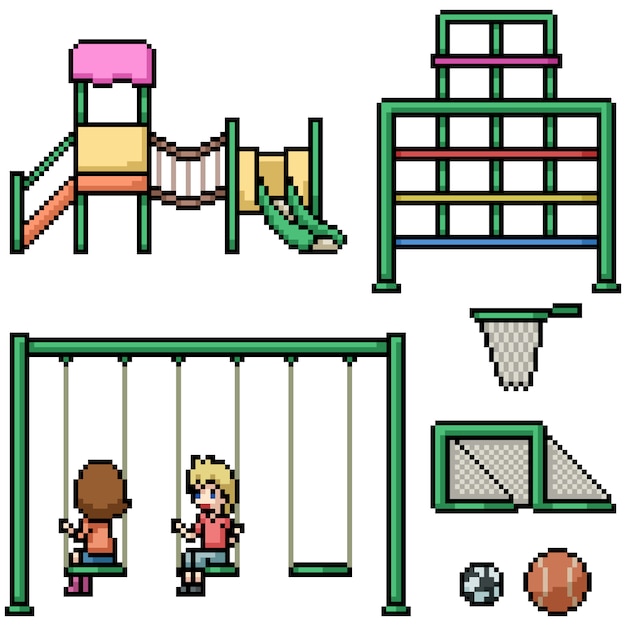 Premium Vector | Pixel art kid playground