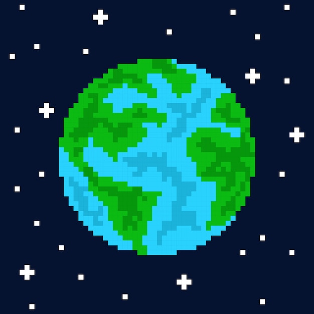 Pixel art planet earth | Premium Vector