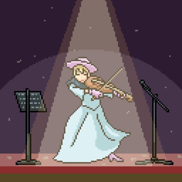 Premium Vector Pixel Art Scene Woman Playing Violin