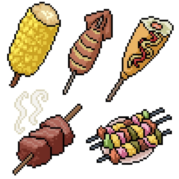 Premium Vector Pixel Art Set Isolated Barbeque Party