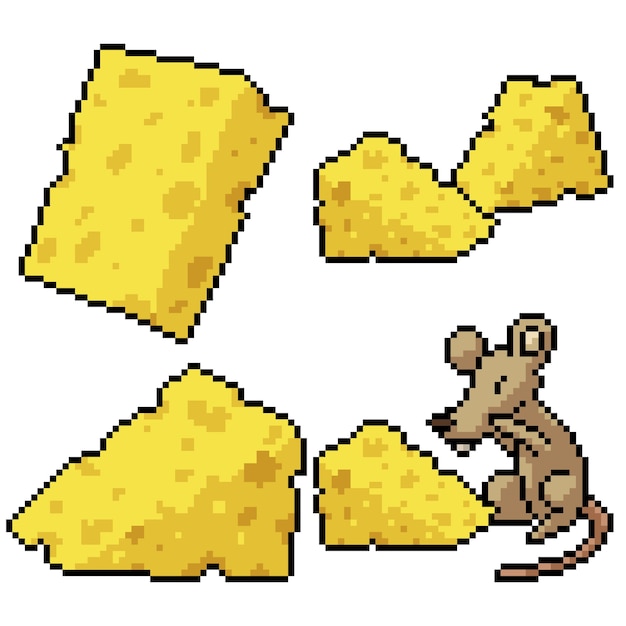 Premium Vector | Pixel art set isolated cheese rat