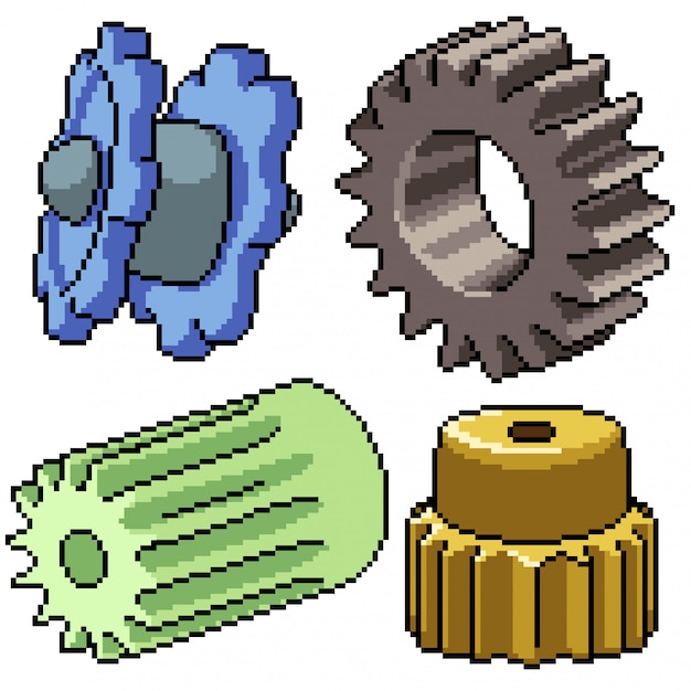 Premium Vector | Pixel art set isolated cog gear