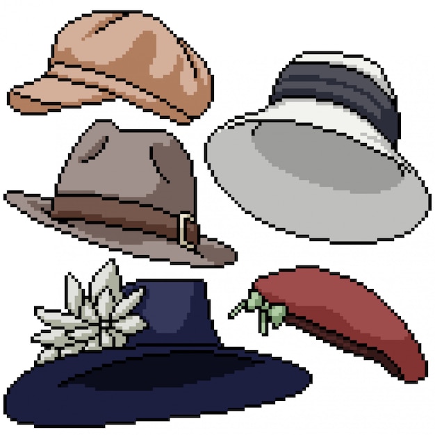 Premium Vector Pixel Art Set Isolated Hat Fashion