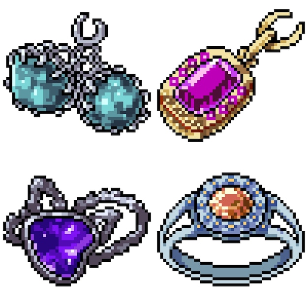 Premium Vector Pixel Art Set Isolated Jewelry Decoration