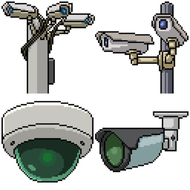 Premium Vector Pixel Art Set Isolated Security Camera