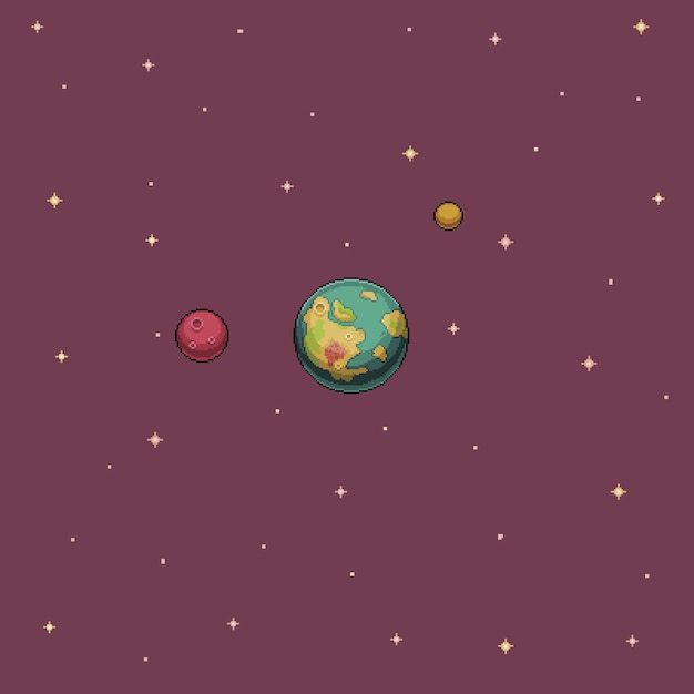 ピクセルアートの壁紙惑星と宇宙の星8ビットゲームの背景 プレミアムベクター