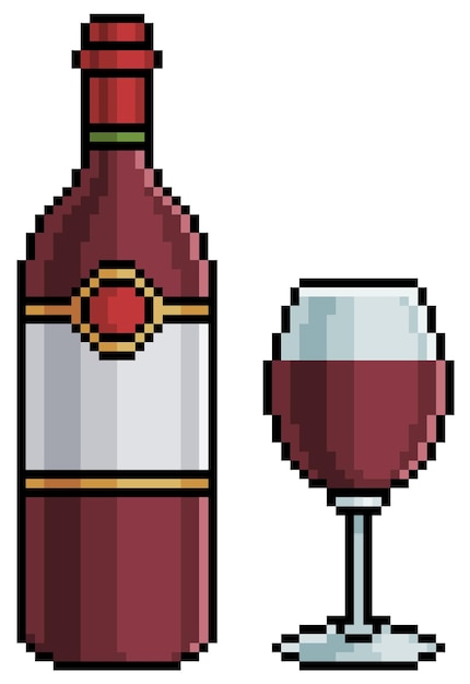 Premium Vector Pixel Art Wine Bottle And Glass Alcoholic Drink Bit