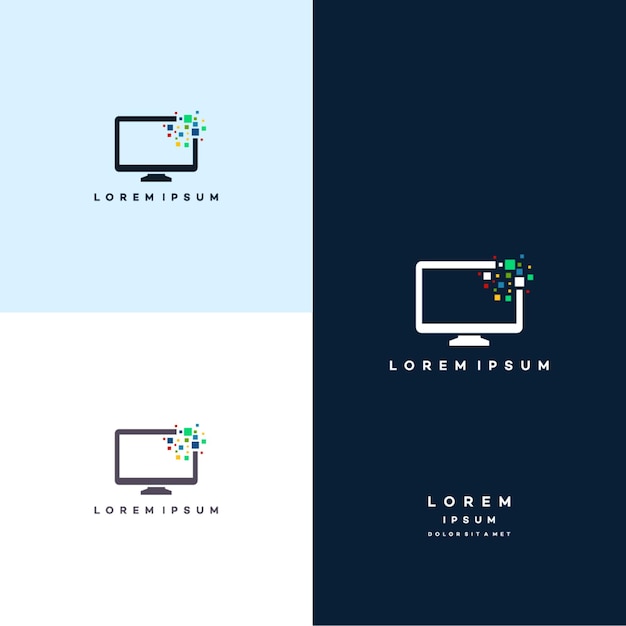 Premium Vector | Pixel Computer Technology Logo Designs Vector