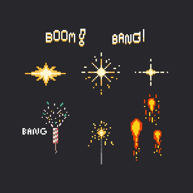 Pixel firework set Vector | Premium Download