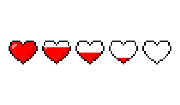 Premium Vector | Pixel game 8 bit health heart life bar icons. gaming ...